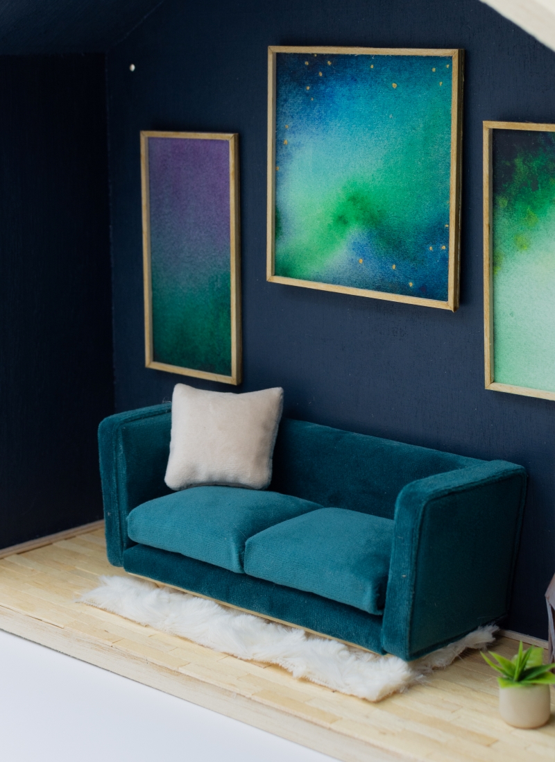 Miniature Blue Velvet Sofa